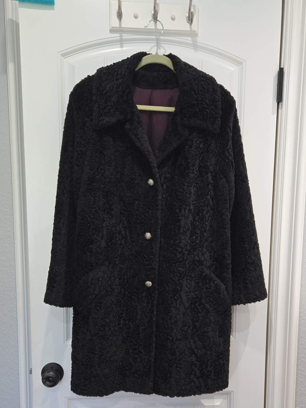 Vintage Women’s Black Faux Fur Button Front Coat